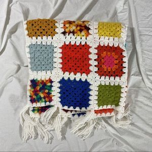 Vintage rainbow handmade crocheted granny square throw blanket Afghan